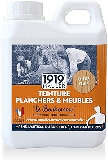 1919 BY MAULER - Teinture bois, meuble & parquet Le Bonhomme - Chêne Clair - 1L - Protège contre les taches grâce à un fond dur intégré