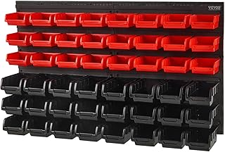 VEVOR Étagère Bac à Bec Plastique, 48 Boites Rangement Empilables Atelier Garage avec Panneaux Muraux, Organisateur Outils pour Écrous, Boulons, Vis, Clous, Perles, Boutons, Petites Pièces, Noir/Rouge