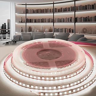Ruban LED 5M 12V Bande Led, Blanc Froid 6000K 600LEDs Découpable Flexible LED Autocollant Largeur 8mm Bandeau LED pour DIY Chambre, Exterieur Maison Décoration (Sans Alimentation)