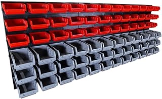 Etagère murale rangement outils - 72 bacs de rangement empilables - 6 panneaux 47,5 X 27,2 X 1,5cm - Rangement Atelier Garage