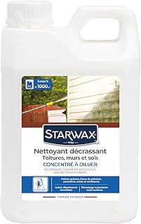 STARWAX - Nettoyant Décrassant pour Toitures, Murs, Sols Extérieurs - Surpuissant - Nettoie Graisses, Suies et Verdissures - Compatible Nettoyeurs Haute Pression - Fabriqué en France - 2L - 1000m²