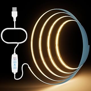 1m Ruban Led COB USB 5 V, Blanc Chaud à Intensité Variable CRI85+ Bandeau Led 8mm Pour fond TV, Cuisine, Chambre, Fête, éclairage de Décoration DIY Bande Lumineuse Led (Warm White 1m)