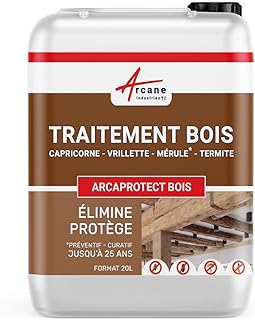 Traitement bois Insectes xylophène et champignons - Insectiside/Protection bois pour charpentes, poutres terrasses bois | ARCAPROTECT BOIS - 20 L - ARCANE INDUSTRIES