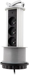 Zenitech - Bloc 3 Prises Escamotable 16A 2P+T - Câblé HO5VV-F 3G1 - Gris - Longueur 1,60m - Prises Cachées pour Optimisation de l