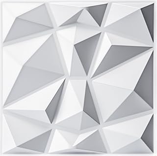 Art3d Lot de 33 panneaux muraux décoratifs 3D en forme de diamant, Blanc mat 30,5 x 30,5cm，en PVC incassable, recyclable, imperméable, sans ordeur, être peint