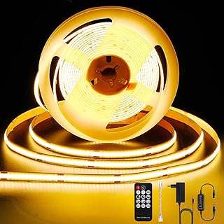 Ruban LED COB 2M Blanc Chaud 2700K 19W LED Dimmable avec Télécommande, CRI90+, 24V 8mm de Largeur Bande LED, Auto-adhésif Personnalisable pour Décoration Intérieure, Éclairage