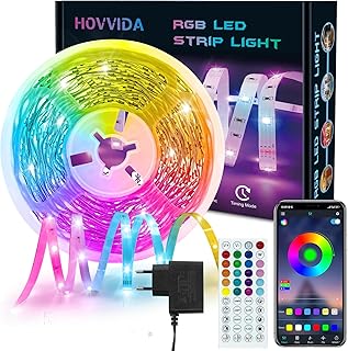 HOVVIDA Ruban LED 10M, 1x10M, 30 LED/Mètre, 24V RVB Bande LED, 300 LED, APP et Télécommande, Synchronisation de la Musique, Mode Minuterie, pour Chambre, Salle de Jeux, Fête, Festival