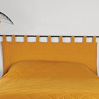 LINDER tête de lit en tissu ouatiné - Tissé et teint en France - Finition à pattes - Coloris Jaune Ocre - Dimensions 160x70cm - Tissu 100% Lin et ouate 100% Polyester - Collection LIBECCIO