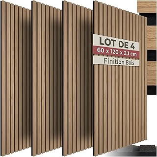 tectake® Lot de 4 panneaux acoustiques muraux et pour plafond, en Bois MDF, 120 x 60 x 2,1 cm par panneau mural decoratif pour isolation phonique Chambre, Bureau, Studio de musique Decoration murale